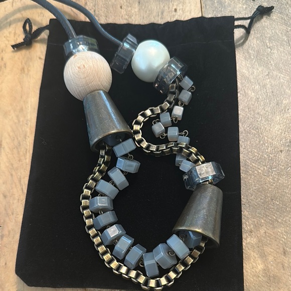 Furla ( Made in Italy ) Unique Beaded Necklace with Black Leather  Cord - Picture 3 of 6